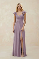Ruffled Sleeves A-Line Chiffon Sweetheart Bridesmaid Dress in Dusk | KISSBRIDAL