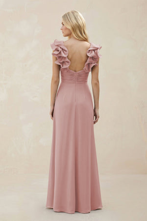 Ruffled Sleeves A - Line Chiffon Sweetheart Bridesmaid Dress in Dusty Rose - KISS BRIDAL Bridesmaid Dresses