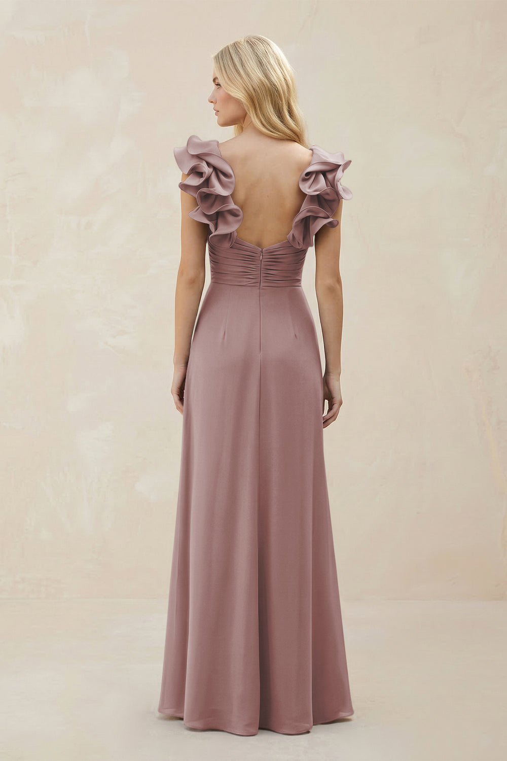 Ruffled Sleeves A-Line Chiffon Sweetheart Bridesmaid Dress in Dusty Rose