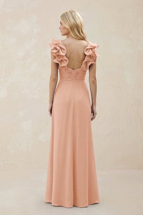 Ruffled Sleeves A - Line Chiffon Sweetheart Bridesmaid Dress in English Rose - KISS BRIDAL Bridesmaid Dresses