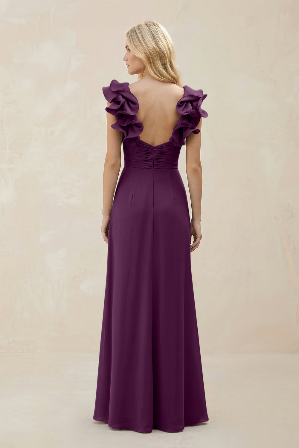Ruffled Sleeves A-Line Chiffon Sweetheart Bridesmaid Dress in Fig