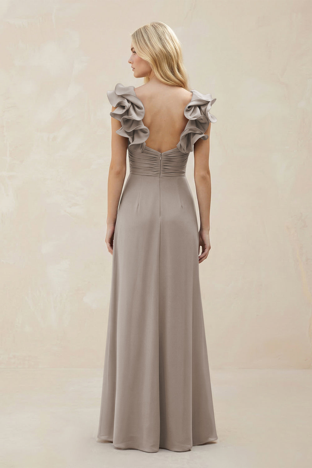 Ruffled Sleeves A-Line Chiffon Sweetheart Bridesmaid Dress in Frost