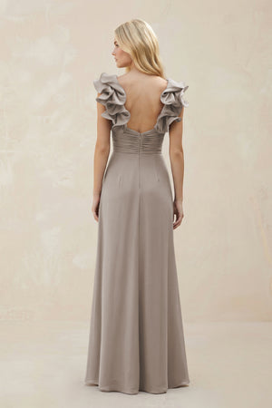 Ruffled Sleeves A-Line Chiffon Sweetheart Bridesmaid Dress in Frost (2) | KISSBRIDAL