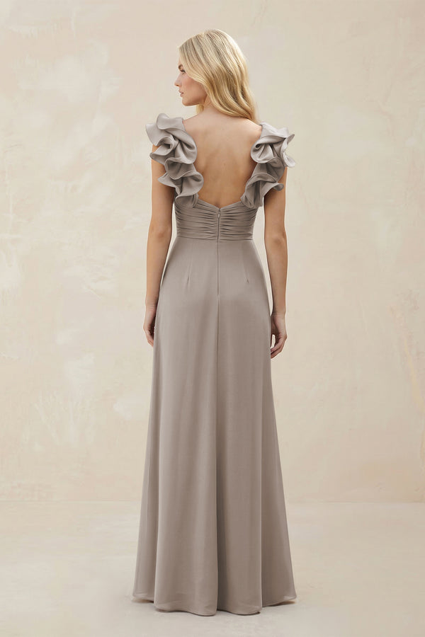 Ruffled Sleeves A-Line Chiffon Sweetheart Bridesmaid Dress in Frost (2) | KISSBRIDAL