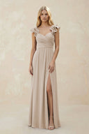 Ruffled Sleeves A - Line Chiffon Sweetheart Bridesmaid Dress in Frost - KISS BRIDAL Bridesmaid Dresses