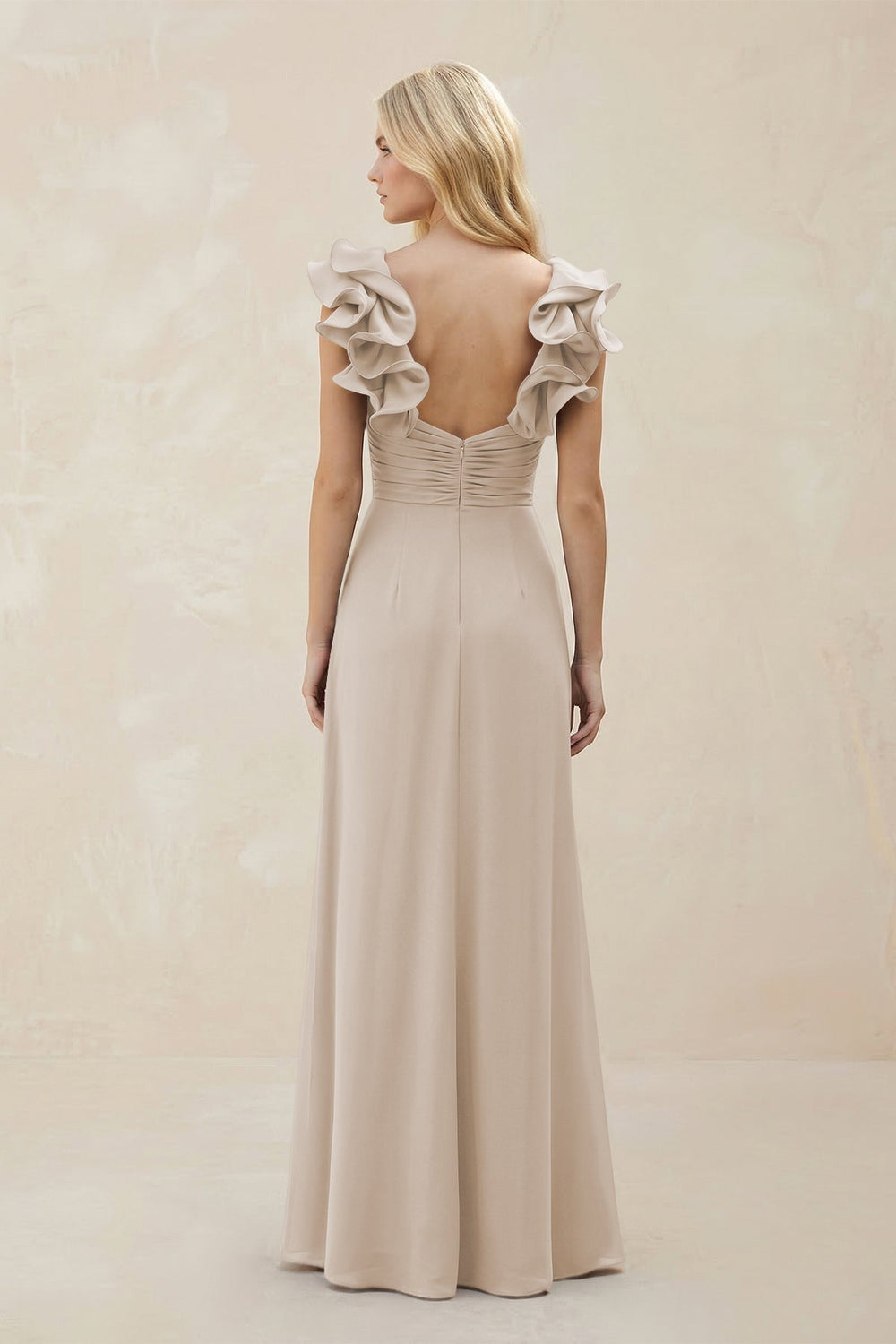 Ruffled Sleeves A - Line Chiffon Sweetheart Bridesmaid Dress in Frost - KISS BRIDAL Bridesmaid Dresses
