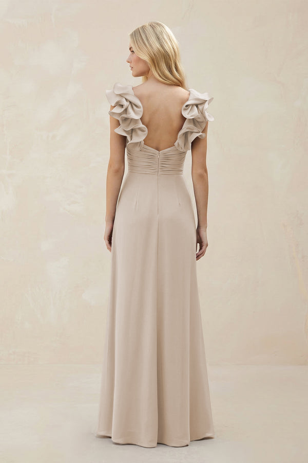 Ruffled Sleeves A - Line Chiffon Sweetheart Bridesmaid Dress in Frost - KISS BRIDAL Bridesmaid Dresses