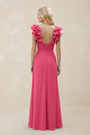 Ruffled Sleeves A - Line Chiffon Sweetheart Bridesmaid Dress in Fuchsia - KISS BRIDAL Bridesmaid Dresses