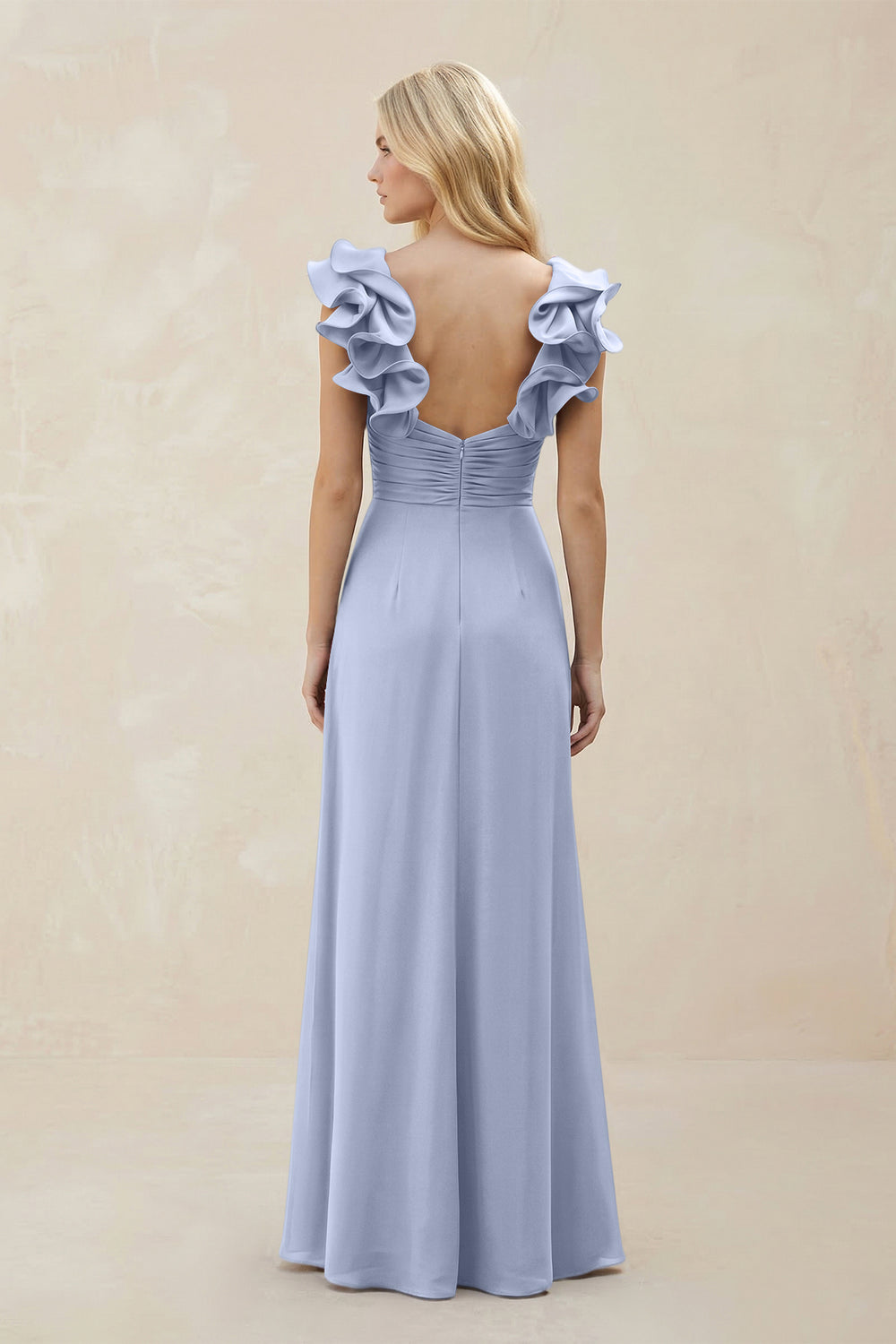 Ruffled Sleeves A-Line Chiffon Sweetheart Bridesmaid Dress in Ice