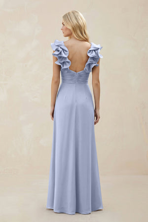 Ruffled Sleeves A-Line Chiffon Sweetheart Bridesmaid Dress in Ice (2) | KISSBRIDAL