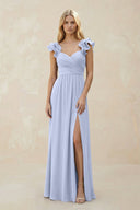 Ruffled Sleeves A - Line Chiffon Sweetheart Bridesmaid Dress in Ice - KISS BRIDAL Bridesmaid Dresses