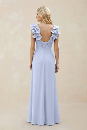 Ruffled Sleeves A - Line Chiffon Sweetheart Bridesmaid Dress in Ice - KISS BRIDAL Bridesmaid Dresses