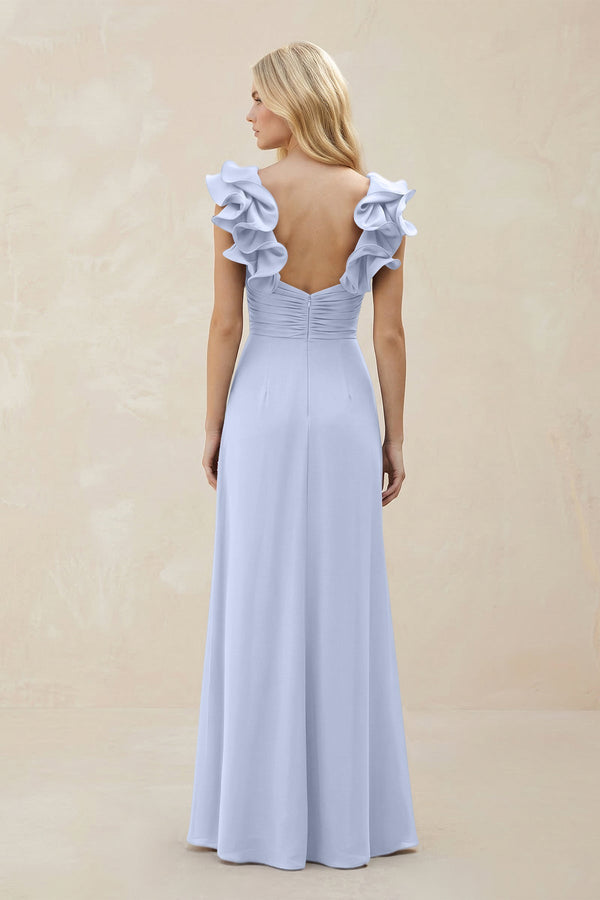 Ruffled Sleeves A - Line Chiffon Sweetheart Bridesmaid Dress in Ice - KISS BRIDAL Bridesmaid Dresses