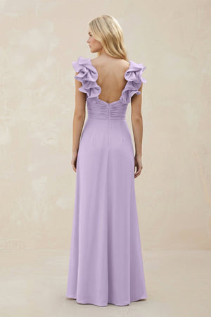 Ruffled Sleeves A - Line Chiffon Sweetheart Bridesmaid Dress in Lavender - KISS BRIDAL Bridesmaid Dresses