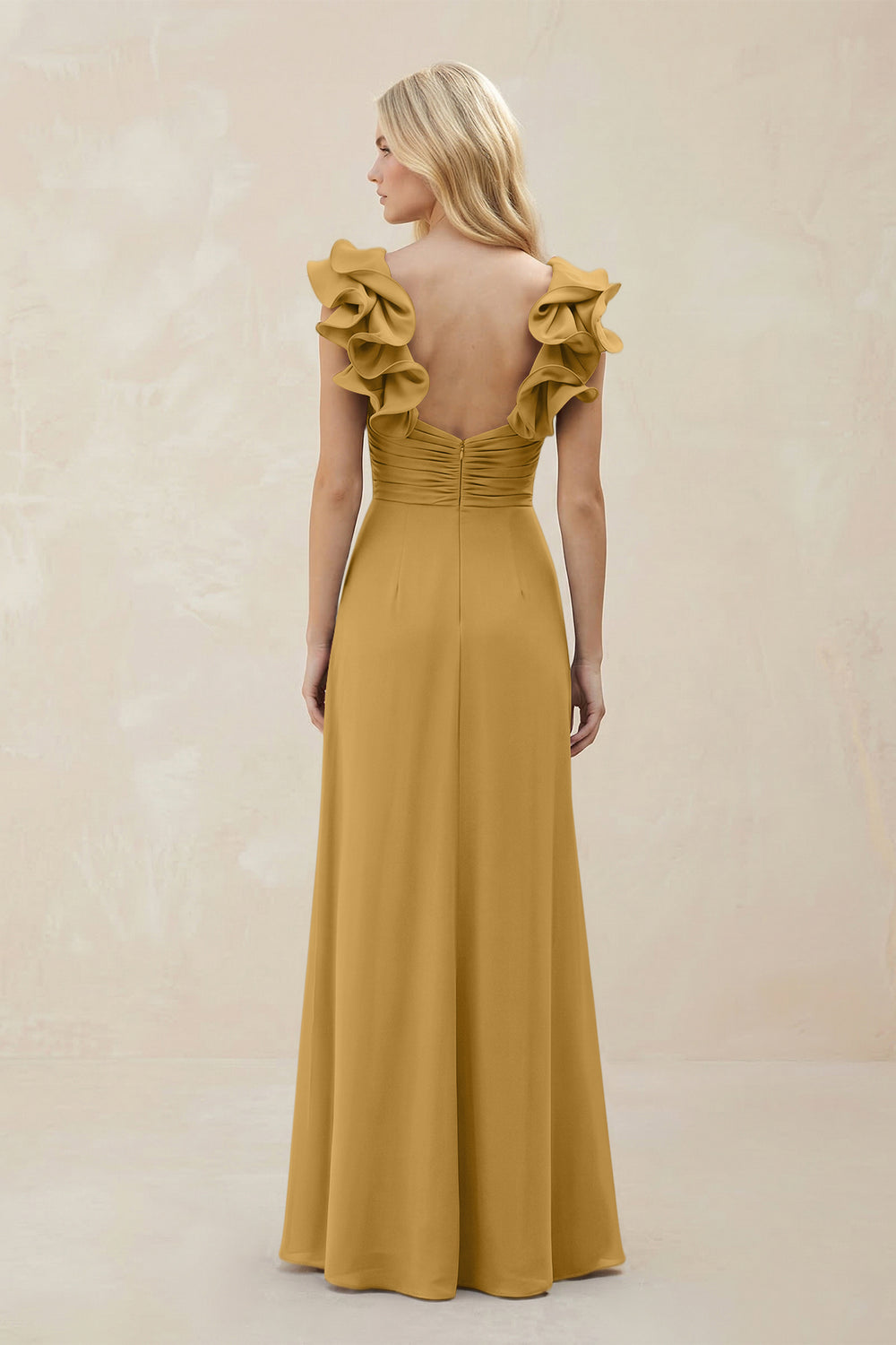 Ruffled Sleeves A-Line Chiffon Sweetheart Bridesmaid Dress in Marigold