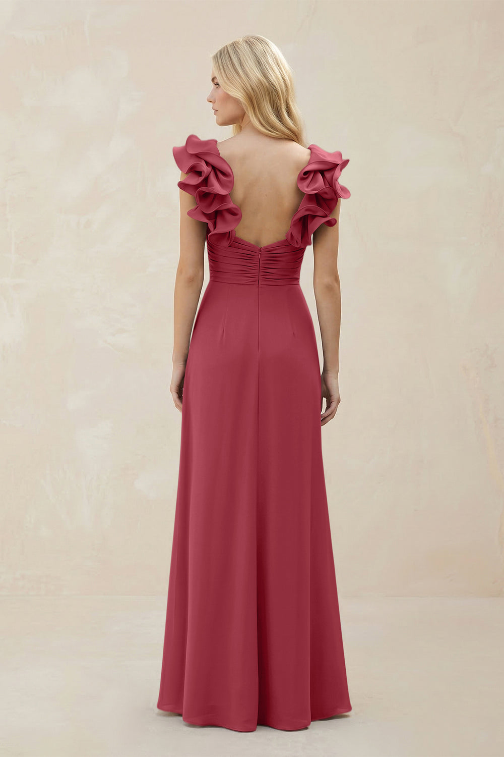 Ruffled Sleeves A-Line Chiffon Sweetheart Bridesmaid Dress in Merlot