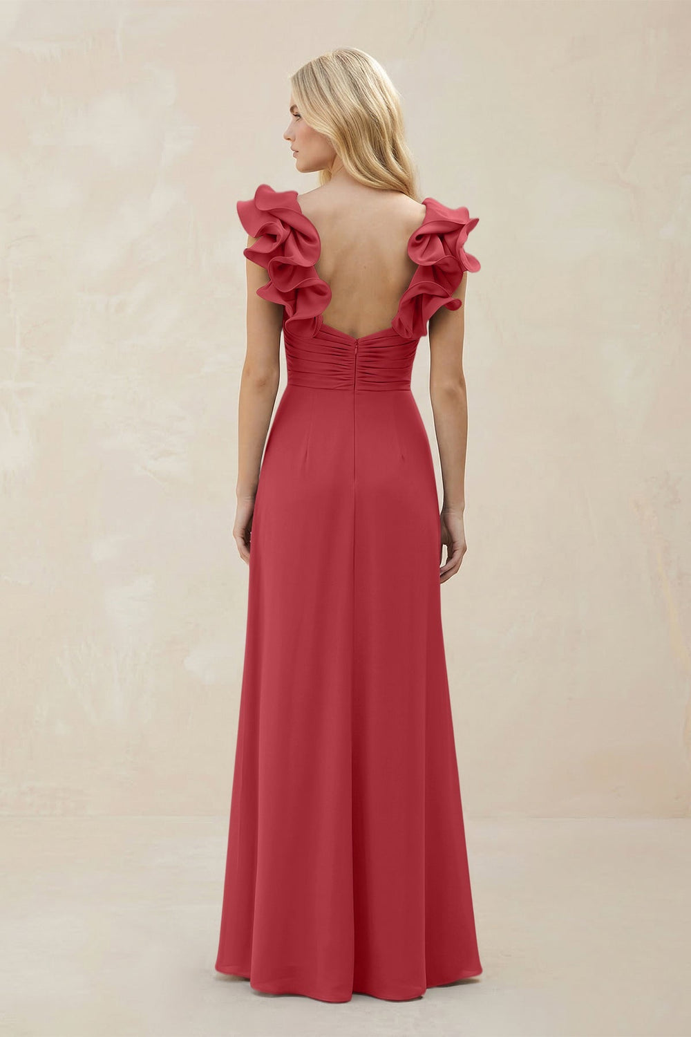Ruffled Sleeves A - Line Chiffon Sweetheart Bridesmaid Dress in Merlot - KISS BRIDAL Bridesmaid Dresses