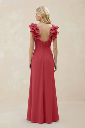 Ruffled Sleeves A - Line Chiffon Sweetheart Bridesmaid Dress in Merlot - KISS BRIDAL Bridesmaid Dresses