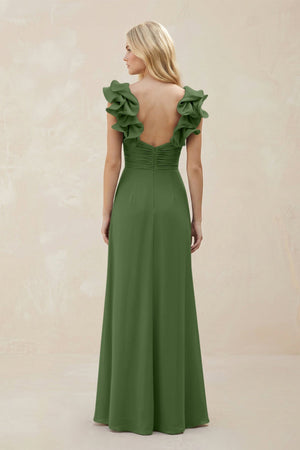 Ruffled Sleeves A - Line Chiffon Sweetheart Bridesmaid Dress in Moss - KISS BRIDAL Bridesmaid Dresses