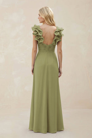 Ruffled Sleeves A - Line Chiffon Sweetheart Bridesmaid Dress in Moss Green - KISS BRIDAL Bridesmaid Dresses