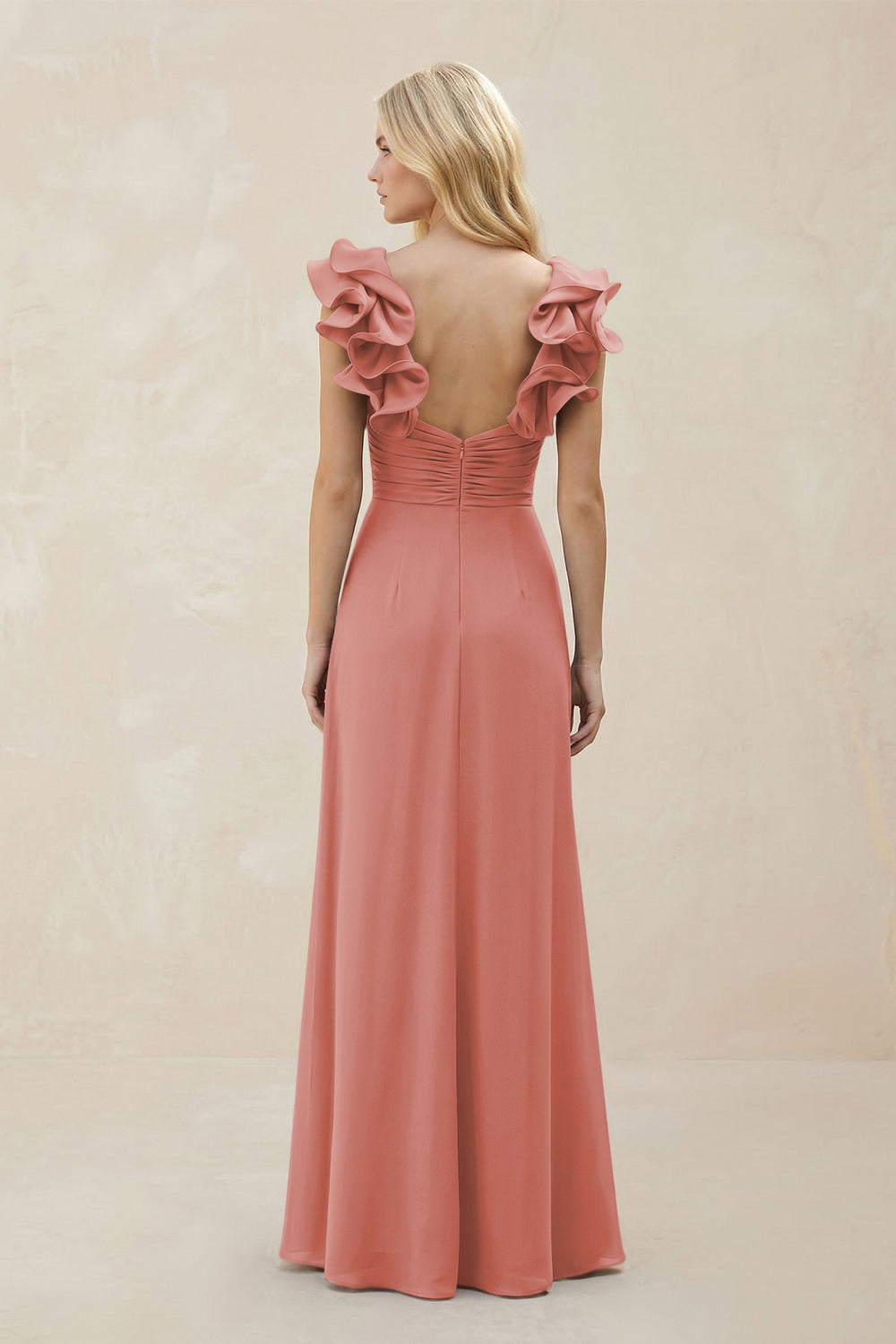 Ruffled Sleeves A-Line Chiffon Sweetheart Bridesmaid Dress in Mulberry