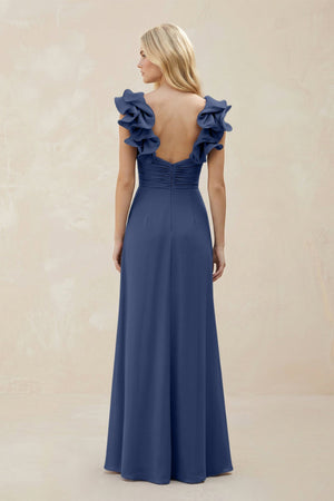 Ruffled Sleeves A - Line Chiffon Sweetheart Bridesmaid Dress in Navy - KISS BRIDAL Bridesmaid Dresses