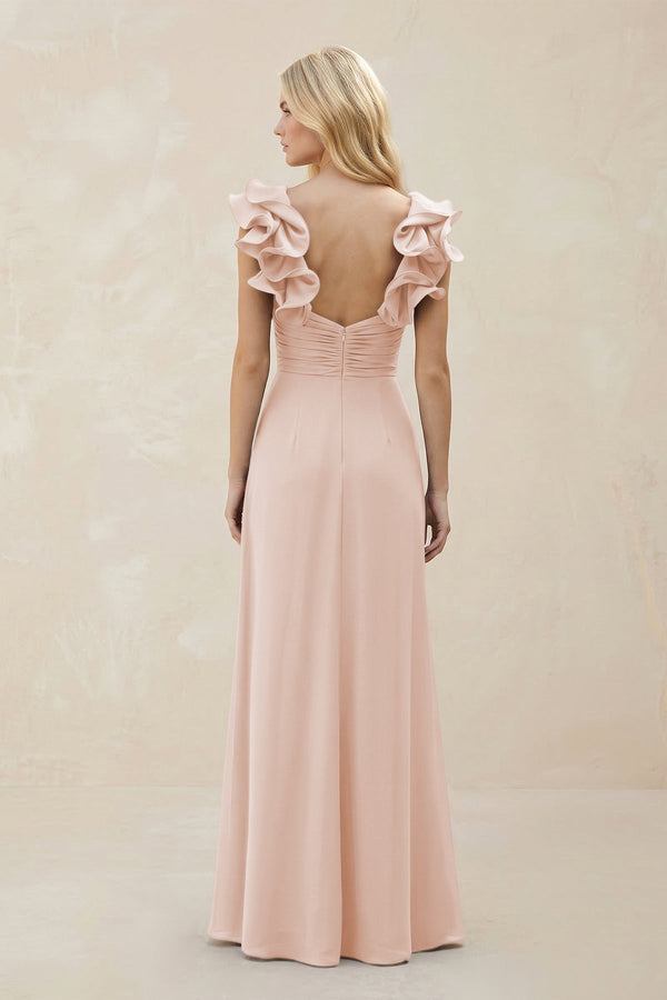 Ruffled Sleeves A - Line Chiffon Sweetheart Bridesmaid Dress in Pale Blush - KISS BRIDAL Bridesmaid Dresses