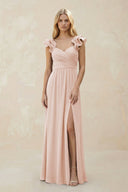 Ruffled Sleeves A - Line Chiffon Sweetheart Bridesmaid Dress in Pale Blush - KISS BRIDAL Bridesmaid Dresses