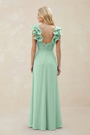 Ruffled Sleeves A-Line Chiffon Sweetheart Bridesmaid Dress in Pale Pistachio (2) | KISSBRIDAL