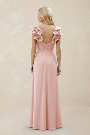 Ruffled Sleeves A-Line Chiffon Sweetheart Bridesmaid Dress in Rose Petal (2) | KISSBRIDAL