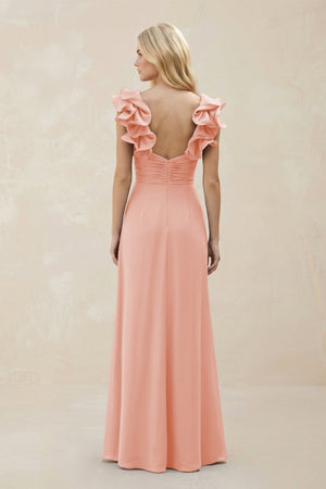 Ruffled Sleeves A - Line Chiffon Sweetheart Bridesmaid Dress in Rose Petal - KISS BRIDAL Bridesmaid Dresses