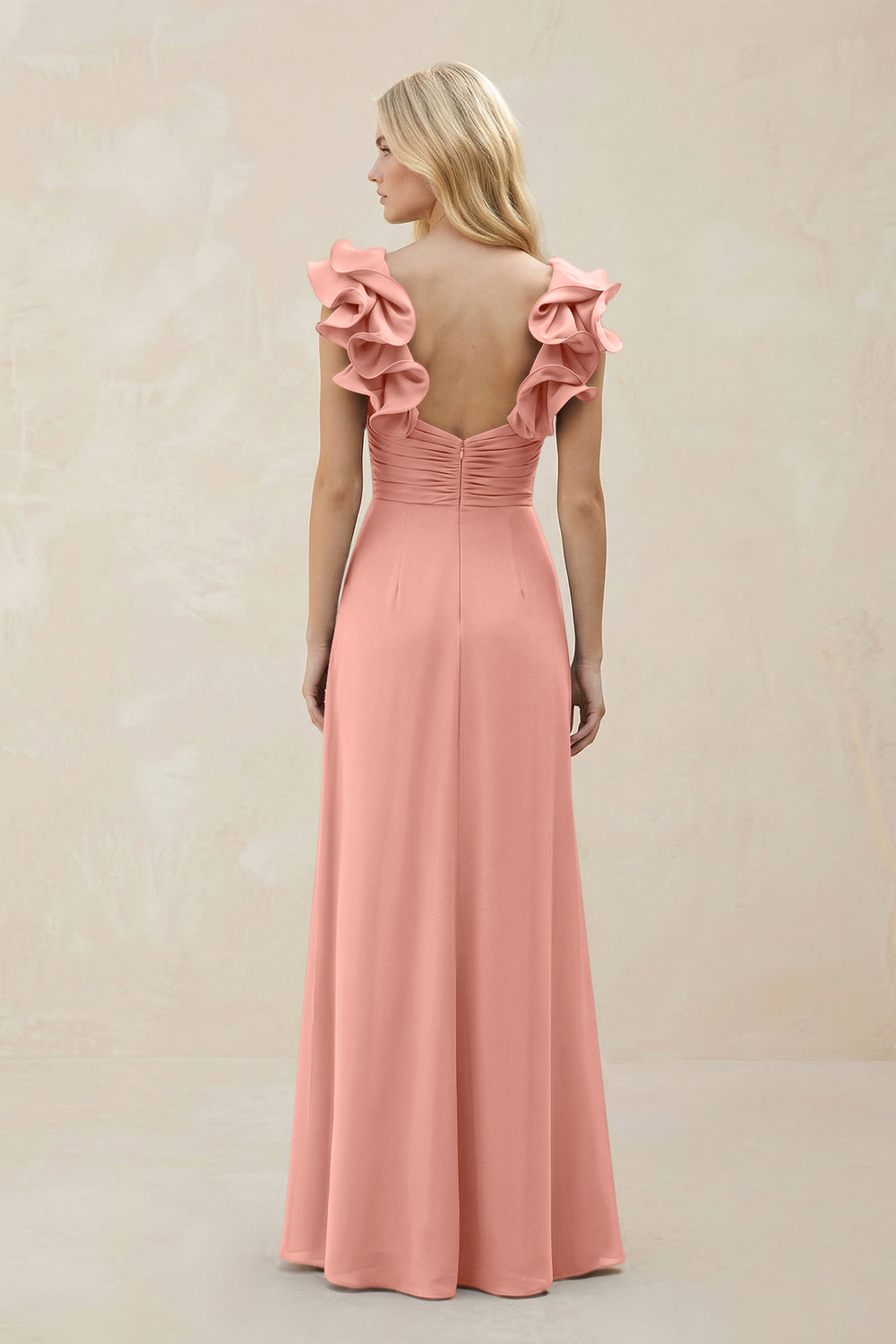 Ruffled Sleeves A-Line Chiffon Sweetheart Bridesmaid Dress in Rosette