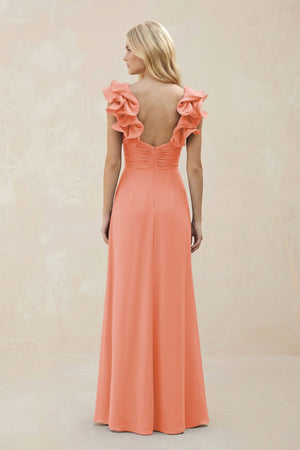 Ruffled Sleeves A - Line Chiffon Sweetheart Bridesmaid Dress in Rosette - KISS BRIDAL Bridesmaid Dresses