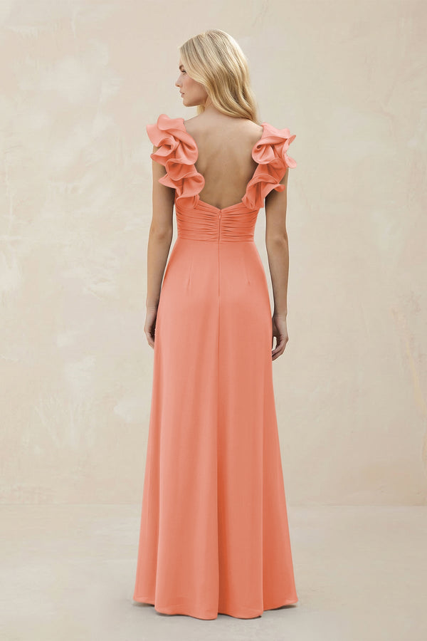 Ruffled Sleeves A - Line Chiffon Sweetheart Bridesmaid Dress in Rosette - KISS BRIDAL Bridesmaid Dresses