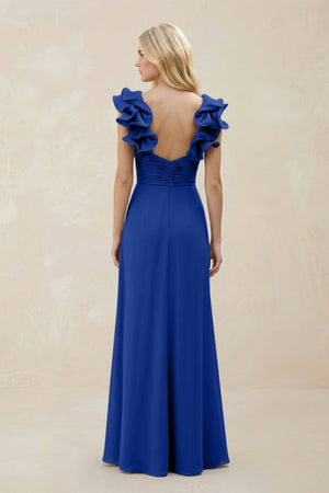 Ruffled Sleeves A - Line Chiffon Sweetheart Bridesmaid Dress in Royal Blue - KISS BRIDAL Bridesmaid Dresses