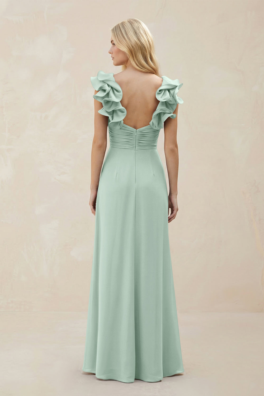 Ruffled Sleeves A-Line Chiffon Sweetheart Bridesmaid Dress in Sage