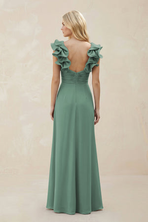 Ruffled Sleeves A-Line Chiffon Sweetheart Bridesmaid Dress in Sea Glass (2) | KISSBRIDAL