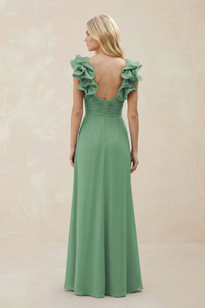 Ruffled Sleeves A - Line Chiffon Sweetheart Bridesmaid Dress in Sea Glass - KISS BRIDAL Bridesmaid Dresses