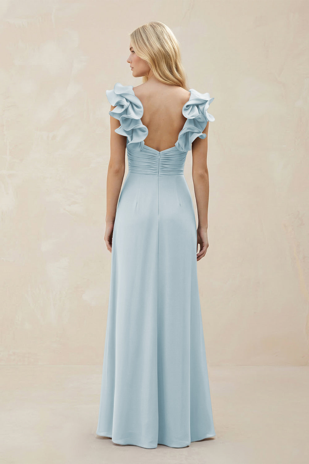 Ruffled Sleeves A-Line Chiffon Sweetheart Bridesmaid Dress in Sky Blue