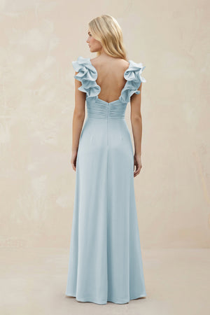 Ruffled Sleeves A-Line Chiffon Sweetheart Bridesmaid Dress in Sky Blue (2) | KISSBRIDAL