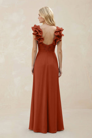 Ruffled Sleeves A - Line Chiffon Sweetheart Bridesmaid Dress in Spice - KISS BRIDAL Bridesmaid Dresses