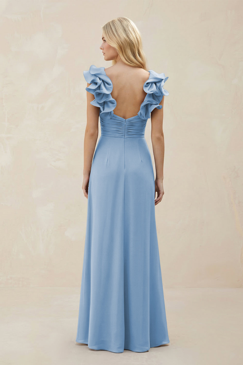 Ruffled Sleeves A-Line Chiffon Sweetheart Bridesmaid Dress in Steel Blue