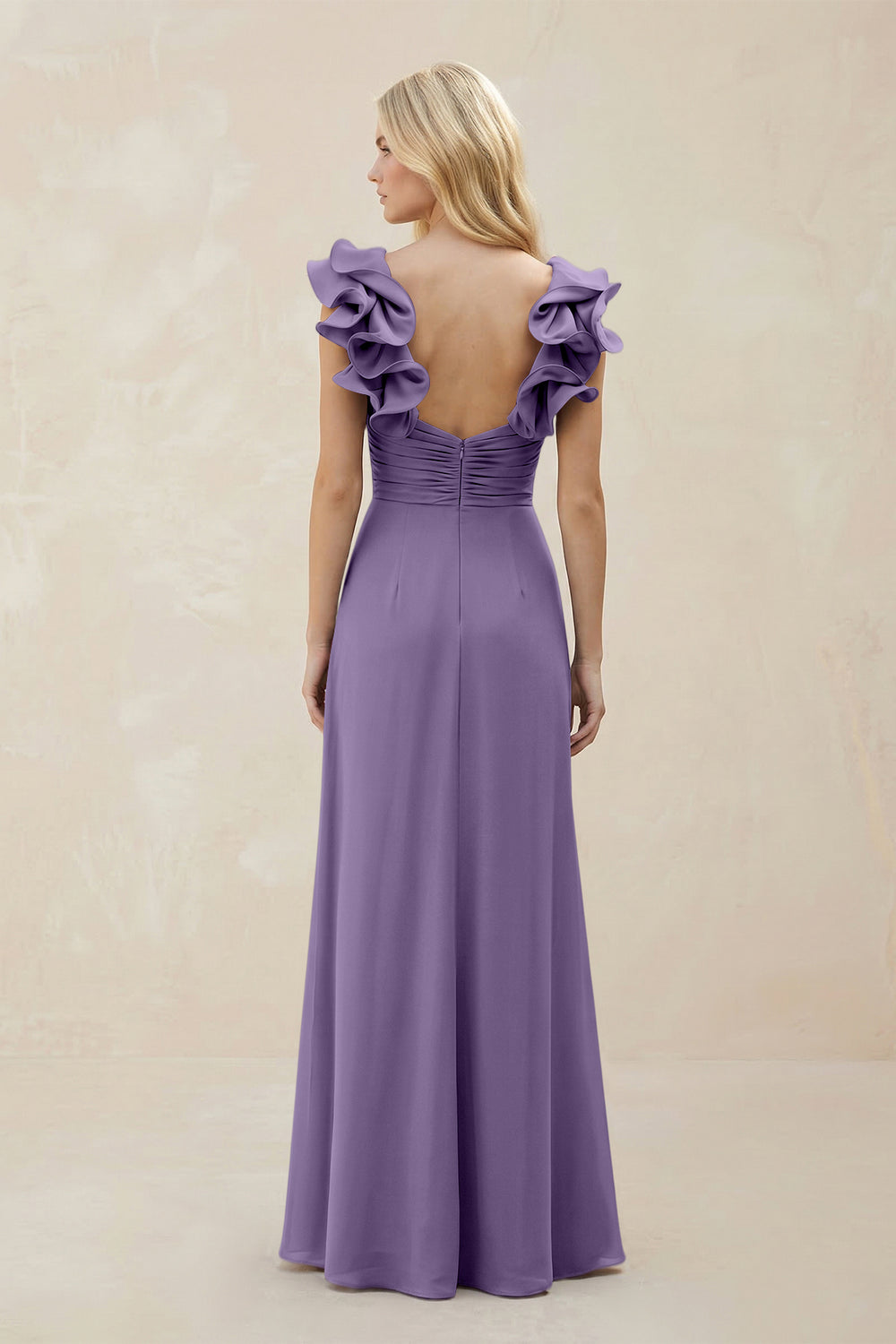 Ruffled Sleeves A-Line Chiffon Sweetheart Bridesmaid Dress in Tahiti
