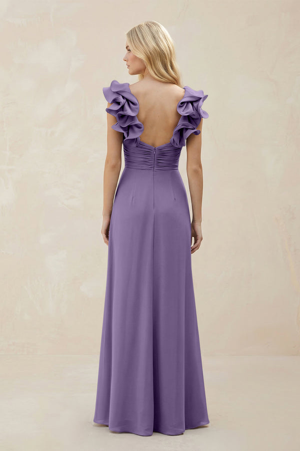 Ruffled Sleeves A-Line Chiffon Sweetheart Bridesmaid Dress in Tahiti (2) | KISSBRIDAL