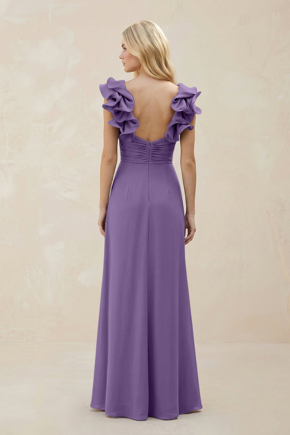 Ruffled Sleeves A - Line Chiffon Sweetheart Bridesmaid Dress in Tahiti - KISS BRIDAL Bridesmaid Dresses