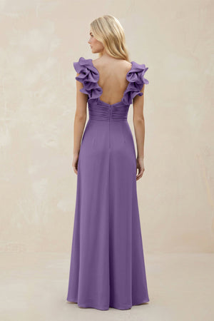 Ruffled Sleeves A - Line Chiffon Sweetheart Bridesmaid Dress in Tahiti - KISS BRIDAL Bridesmaid Dresses