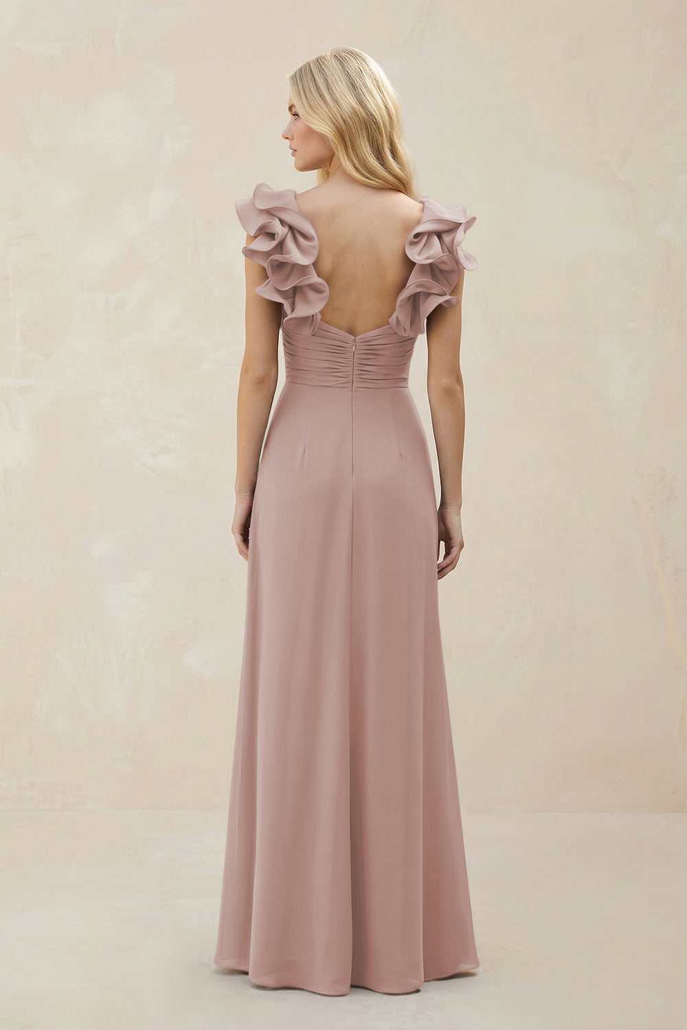Ruffled Sleeves A-Line Chiffon Sweetheart Bridesmaid Dress in Toffee
