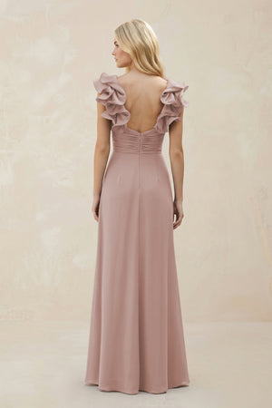 Ruffled Sleeves A-Line Chiffon Sweetheart Bridesmaid Dress in Toffee (2) | KISSBRIDAL
