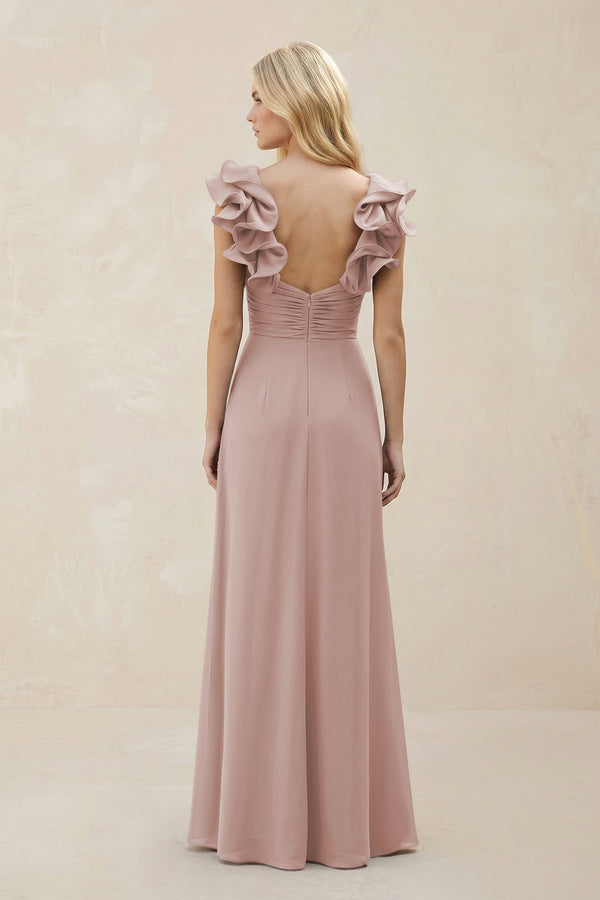 Ruffled Sleeves A - Line Chiffon Sweetheart Bridesmaid Dress in Toffee - KISS BRIDAL Bridesmaid Dresses