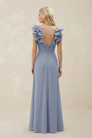 Ruffled Sleeves A - Line Chiffon Sweetheart Bridesmaid Dress in Twilight - KISS BRIDAL Bridesmaid Dresses